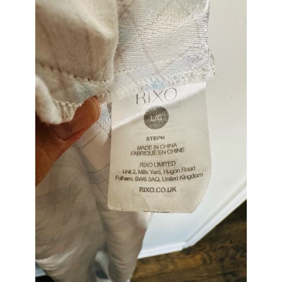 RIXO Blue White Checkered Steph Crepe Tie Back Puff Sleeves Midi Dress Size 10 - Picture 12 of 13